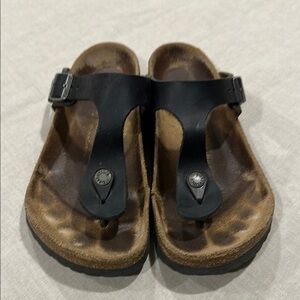 Birkenstock Black Leather Sandals with Cork Sole